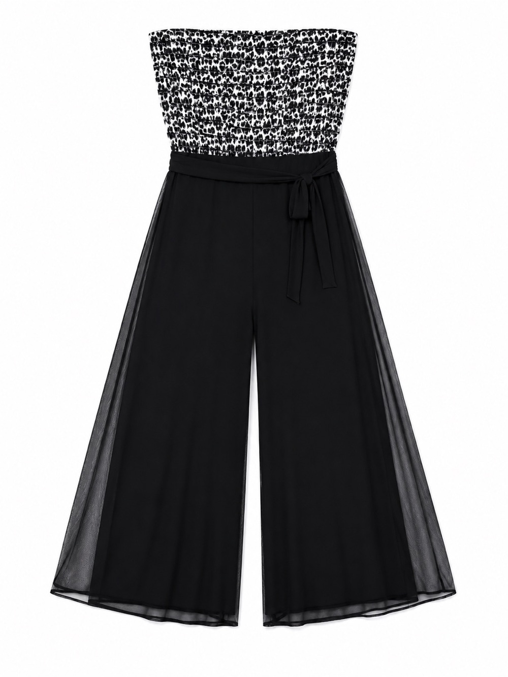 dressbarn Black Strapless Wide-Leg Jumpsuit with Smocked Bodice